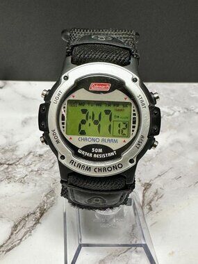 Coleman Digital Watch Mens 41mm Round Dial Black Nylon Strap New Battery